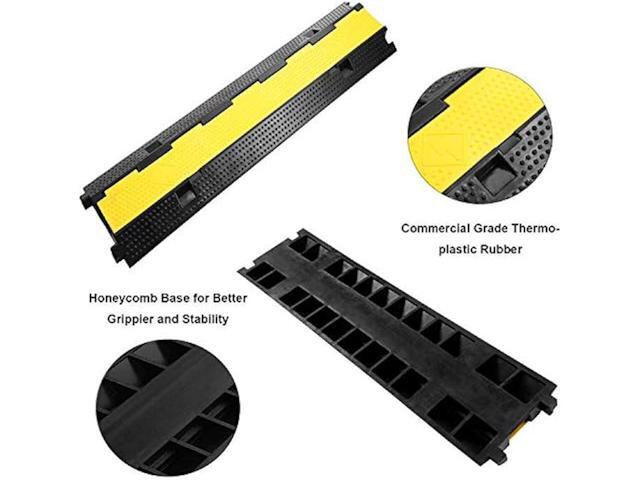Reliancer 3 Pack Dual Channel Rubber Cable Protector Ramp 2 Channel Traffic Speed Bump 11000lbs Capacity Heavy Duty Driveway Hose Cover Ramp Cord...