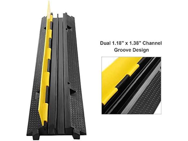 Reliancer 3 Pack Dual Channel Rubber Cable Protector Ramp 2 Channel Traffic Speed Bump 11000lbs Capacity Heavy Duty Driveway Hose Cover Ramp Cord...