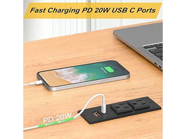Recessed Power Strip USB C PD 20W, Recessed Outlet with USB Ports, Flat Plug Desk Power Strip for Sofa Drawer Cabinet Nightstand, 6 FT Extension...