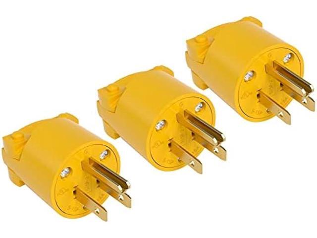 STARELO Electrical Replacement Plug Extension Cord End Yellow Shell 125V 15A 2Pole 3Wire NEMA 5-15P Industrial Grade 3-Prong Straight Blade...