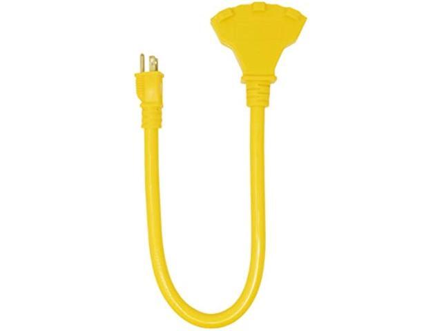 Coleman Cable 41128802 4112SW8802 12/3 2-Feet Tri-Source Adapter Multi-Outlet Extension Cord, Yellow, One Size, Orange