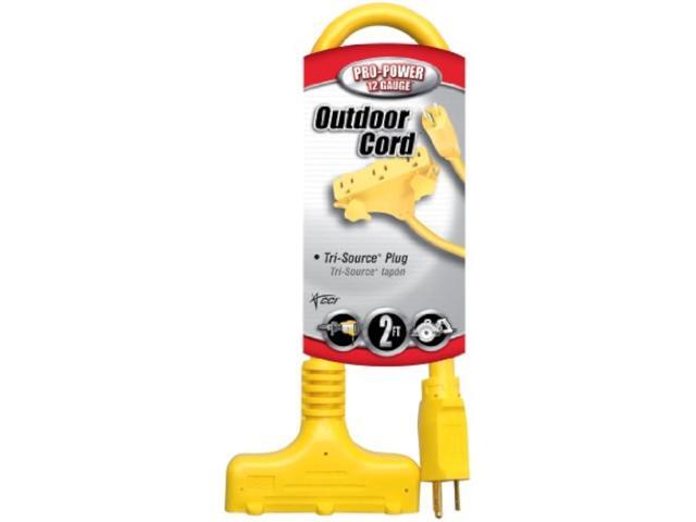 Coleman Cable 41128802 4112SW8802 12/3 2-Feet Tri-Source Adapter Multi-Outlet Extension Cord, Yellow, One Size, Orange