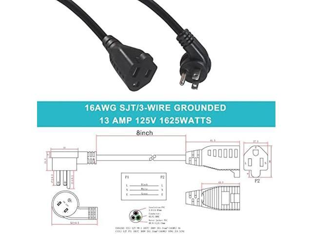 [5 Pack] Flat Plug Short Power Extension Cord - 8inch Low Profile Flat Plug 3 Prong Grounded Indoor Extension Cord, Rated for 13AMP,16AWG Heavy...