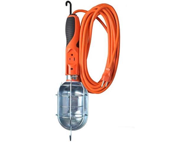 Woods 0691 691 Med Duty Trouble Light, 16/3, 25' SJTW, Metal Guard, &Outlet, 25 Foot, Orange, 25 Foot