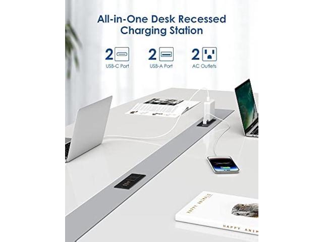 Recessed Power Strip with 30W USB C,Ultra Thin Flat Plug Power Strip,2 Outlets 4 USB Ports,Furniture Flush Mount Desk Outlet,Recessed Outlet for...