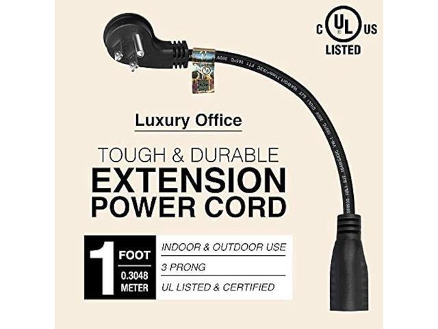 1 Foot Extension Cord - Flat Plug Space Saver Short Cable, Three Prong, 16 AWG Thickness - 5 Pack - By Luxury Office