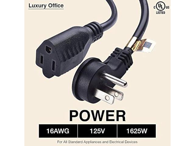 1 Foot Extension Cord - Flat Plug Space Saver Short Cable, Three Prong, 16 AWG Thickness - 5 Pack - By Luxury Office