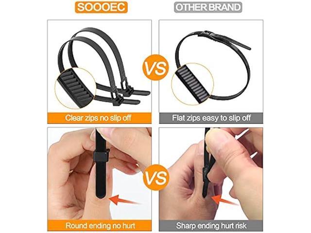 Reusable Zip Ties Assorted Sizes 6+8+10+12 Inch 100 Packs Releasable Zip Tie Heavy Duty Round Ending No Hurt Removable Cable Ties Reusable Indoor...