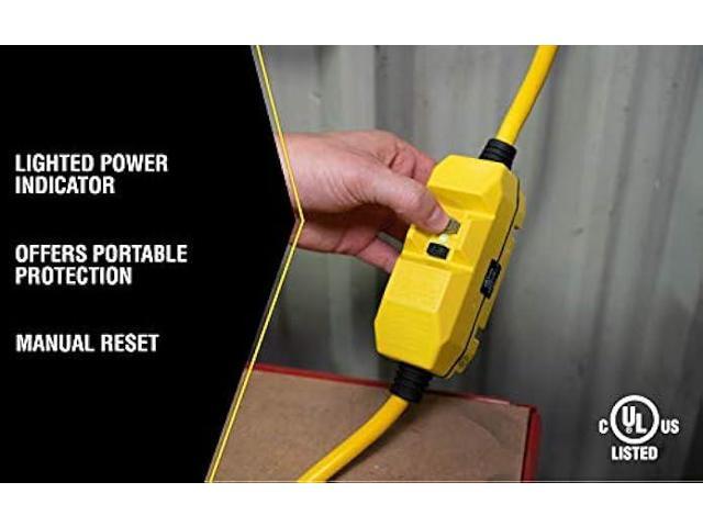Woods 2817 Jacket Contractor Grade SJTW Super Flexible Extension Cord with in-Line Gfci and Lightened End 3 12 Awg 15 A 1-Outlet Yellow