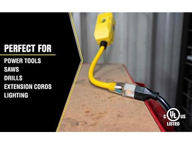 Woods 2817 Jacket Contractor Grade SJTW Super Flexible Extension Cord with in-Line Gfci and Lightened End 3 12 Awg 15 A 1-Outlet Yellow