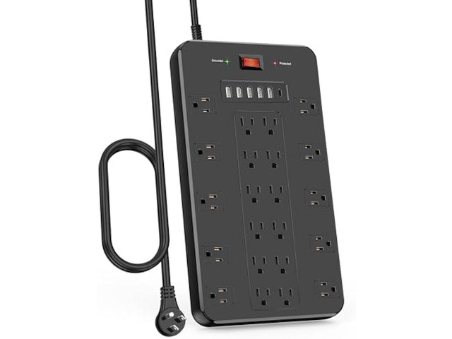 Power Strip Surge Protector, FDTEK Multiple Plug Outlet with 22 AC Outlets and 6 USB 1875W/15A 2100 Joules 6.5Ft Flat Plug Extension Cord Heavy...