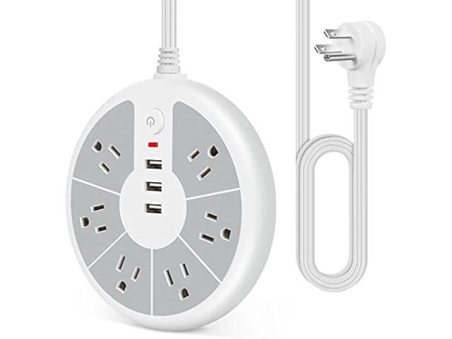 Flat Plug Power Strip with Surge Protection - 6 Outlets Flat Extension Cord Surge Protector with 3 USB Ports - Compact Charging Station Multi Plug...
