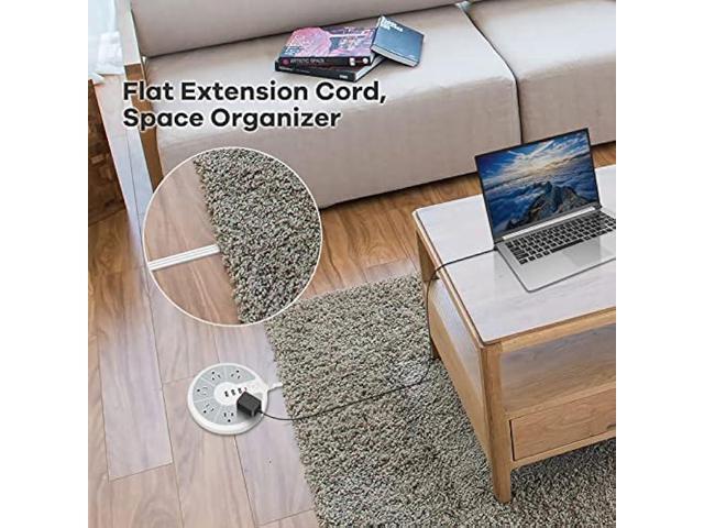 Flat Plug Power Strip with Surge Protection - 6 Outlets Flat Extension Cord Surge Protector with 3 USB Ports - Compact Charging Station Multi Plug...
