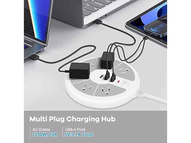 Flat Plug Power Strip with Surge Protection - 6 Outlets Flat Extension Cord Surge Protector with 3 USB Ports - Compact Charging Station Multi Plug...