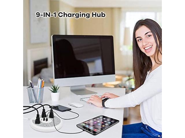 Flat Plug Power Strip with Surge Protection - 6 Outlets Flat Extension Cord Surge Protector with 3 USB Ports - Compact Charging Station Multi Plug...