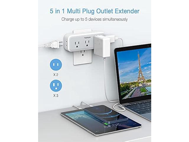 Multi Plug Outlet Extender, TESSAN Surge Protector Wall Plug Splitter with 5 Electrical Outlet Expander, Multiple Plug Adapter for Travel Home Office