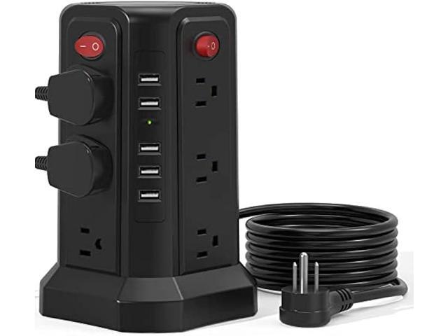 Power Strip Surge Protector, 10FT Extension Cord with 12 AC Multiple Outlets and 5 USB Ports, PASSUS Power Strips Tower Surge Protection Overload.