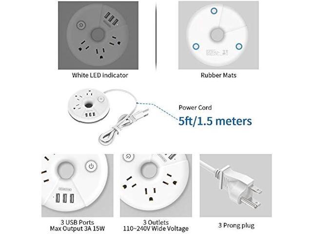 Travel Power Strip with USB Ports, NTONPOWER Power Strip with 3 Outlet 3 USB, 5 ft Extension Cord with USB Ports, Desktop Charging Station for...