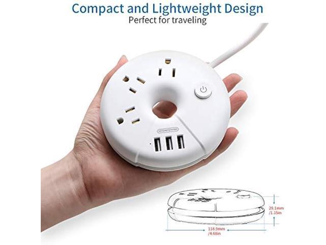 Travel Power Strip with USB Ports, NTONPOWER Power Strip with 3 Outlet 3 USB, 5 ft Extension Cord with USB Ports, Desktop Charging Station for...