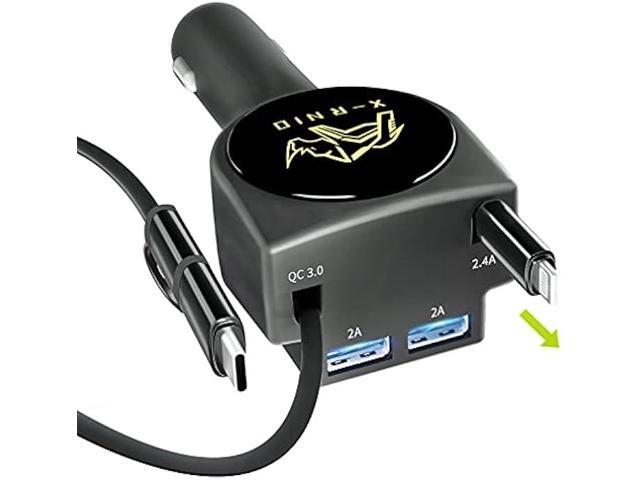 Retractable Car Charger, Fast Charge 3.1A 47W, Retractable Cables (3Ft) and 2 USB Ports Car Charger Adapter, Compatible with iPhone & Android Cell...