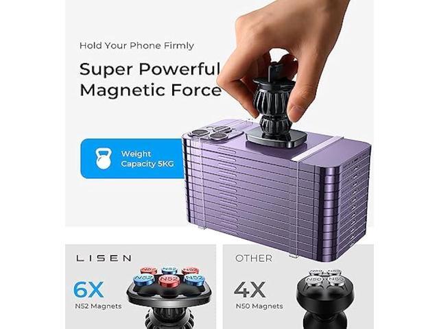 LISEN Magnetic Phone Holder Car Phone Mount Magnetic [Easily Install] Phone Mount for Car [6 Strong Magnets] Cell Phone Holder for Car Case...