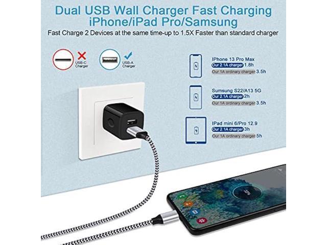 USB Outlet Wall Plug Compatible iPhone 14 Pro Max/13/12/SE/11/8/XS,Samsung Galaxy A14 5G/S23/S21 FE/A13/A23/A03s/A53/S22+,Double USB Wall Charger...