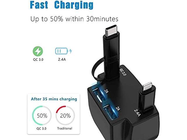 Retractable Car Charger, Fast Charge 3.1A 47W, Retractable Cables (3Ft) and 2 USB Ports Car Charger Adapter, Compatible with iPhone & Android Cell...