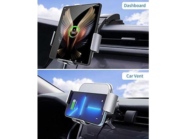 JOYVEVA Dual Coil Wireless Car Charger for Galaxy Z Fold 5/Fold 4/Fold 3/Fold 2, Fast Charging Phone Holder for Galaxy Z Fold 2, Landscape Mobile...