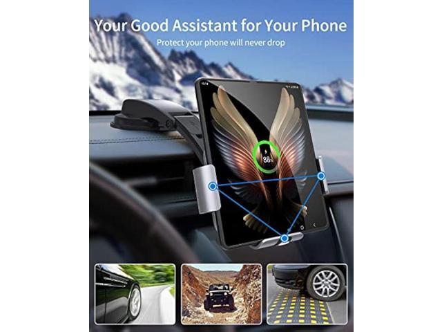 JOYVEVA Dual Coil Wireless Car Charger for Galaxy Z Fold 5/Fold 4/Fold 3/Fold 2, Fast Charging Phone Holder for Galaxy Z Fold 2, Landscape Mobile...