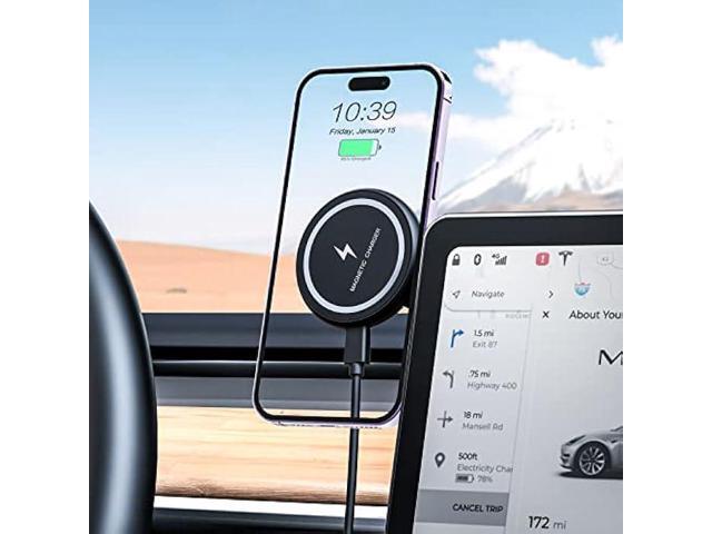 Fast Charging Wireless Car Charger Mount, Magnetic Foldable Car Phone Holder for Tesla Model 3/Y Designed for MagSafe Compatible with iPhone...