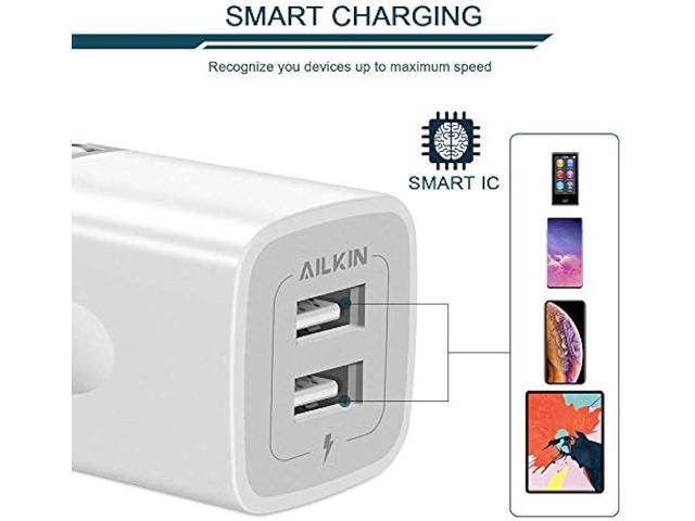 USB Wall Charger, Foldable Charger Adapter, AILKIN 2Pack 2.4Amp Dual Port Quick Charger Plug Cube AC Travel Box for iPhone 15 14 Pro Max 13 12...
