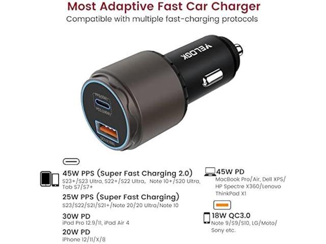 VELOGK Super Fast Type C Car Charger [73W Turbo], Metal Adaptive 55W 45W PPS/PD & QC3.0 USB C Car Adapter[Super Fast Charging 2.0]for Samsung S23...