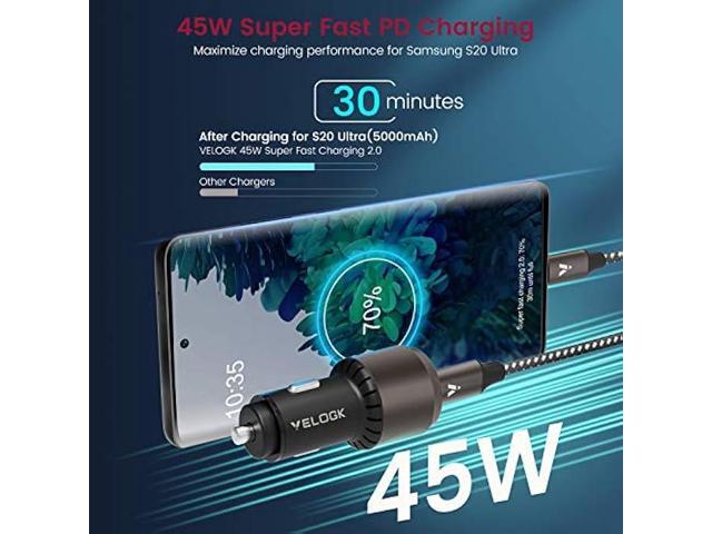 VELOGK Super Fast Type C Car Charger [73W Turbo], Metal Adaptive 55W 45W PPS/PD & QC3.0 USB C Car Adapter[Super Fast Charging 2.0]for Samsung S23...