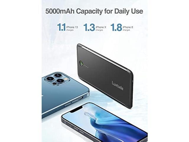 Luxtude 5000mAh Portable Charger iPhone Built in Lightning Cable (MFi Apple Certified), Ultra Slim External Battery Pack, Fast Charge Power Bank...