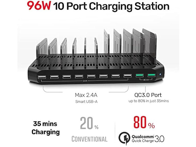 Unitek USB Charging Station for Multiple Devices, Charger Organizer Stand Dock with Dividers, Quick Charge 3.0 Compatible for Smartphone, Tablet,...