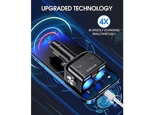 USB C Car Charger, BUVAYE 2-Socket Cigarette Lighter Splitter with 12V/24V Dual PD30W & QC3.0 Fast Charging, Cigarette Lighter Adapter Separate...