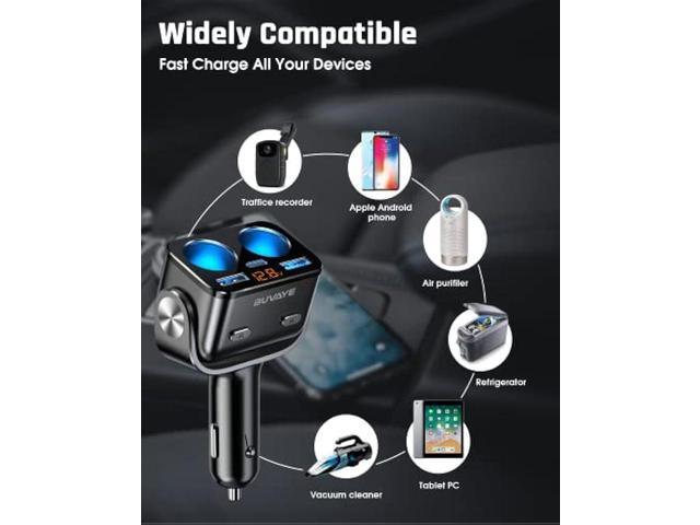 USB C Car Charger, BUVAYE 2-Socket Cigarette Lighter Splitter with 12V/24V Dual PD30W & QC3.0 Fast Charging, Cigarette Lighter Adapter Separate...