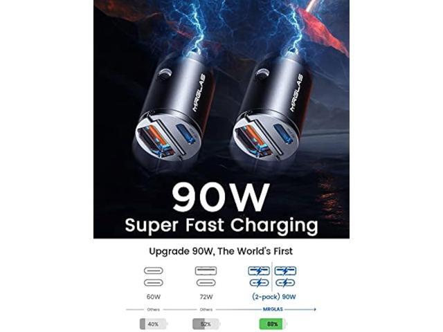 90W USB C Car Charger,2-Pack [Super Mini Metal] Charger Fast Charging Adapter PD+QC3.0 Dual Port MRGLAS Type Cigarette Lighter Compatible iPhone 14...