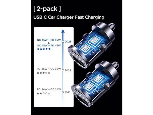 90W USB C Car Charger,2-Pack [Super Mini Metal] Charger Fast Charging Adapter PD+QC3.0 Dual Port MRGLAS Type Cigarette Lighter Compatible iPhone 14...