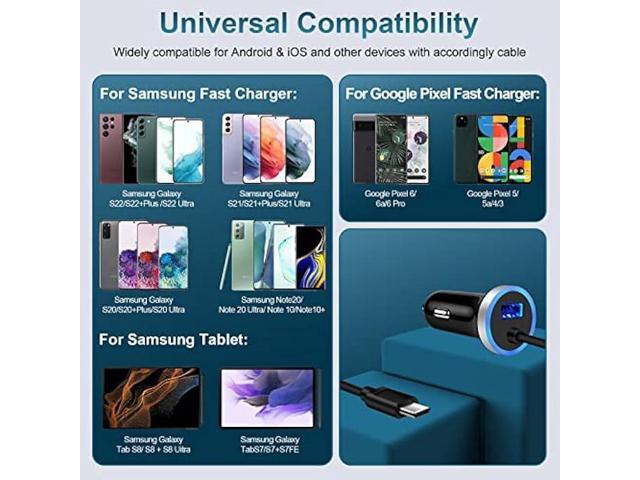 USB C Samsung Fast Car Charger for Samsung Galaxy A14 A23 A54 Z Fold 4 Z Flip 4 A13 S23 S22 Ultra S21FE A53 S20 A03s;Google Pixel 7 Pro 6a 5a...
