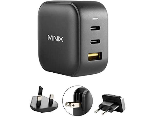 MINIX 66W Turbo 3-Port GaN Wall Charger 2 x USB-C Fast Charging Adapter, 1 x USB-A Quick Charge 3.0, Compatible with MacBook Pro Air, iPad Pro,...