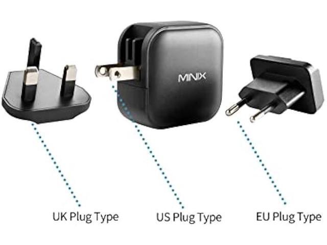 MINIX 66W Turbo 3-Port GaN Wall Charger 2 x USB-C Fast Charging Adapter, 1 x USB-A Quick Charge 3.0, Compatible with MacBook Pro Air, iPad Pro,...