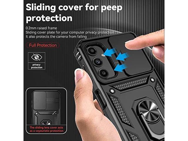 for Samsung Galaxy A14 5G Case with Slide Camera Cover HD Screen Protector [Military Grade 16ft. Drop Tested] Magnetic Ring Holder Kickstand...