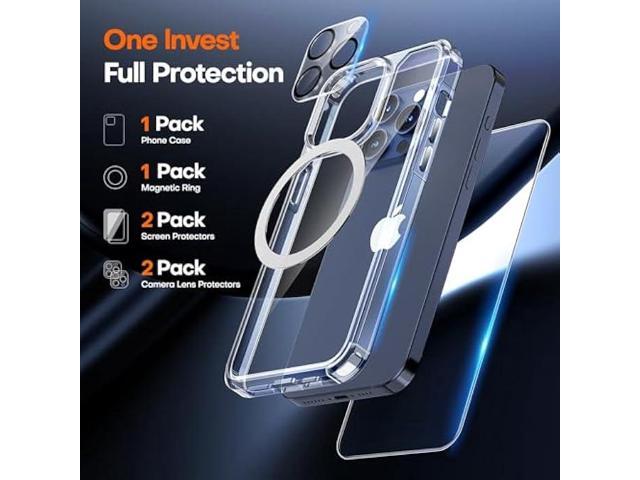 TAURI 5 in 1 for iPhone 15 Pro Max Case Crystal Clear, [Not-Yellowing & Military Drop Defense] with 2X Screen Protector+2X Camera Lens Protector+1X...