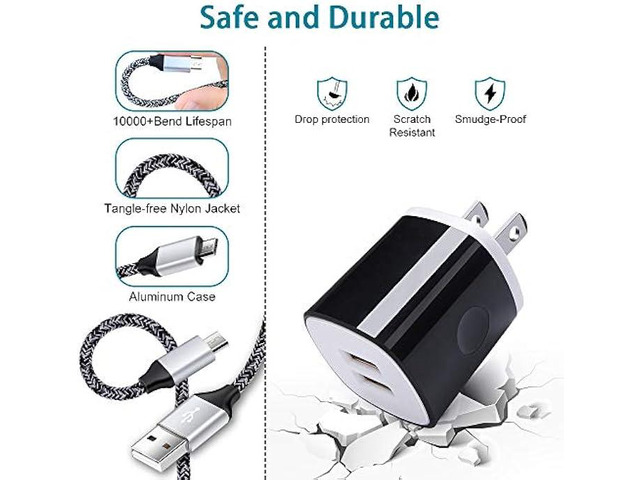 Charger Block Cube with Micro USB Cable Fast Charging Cord Compatible for Samsung Galaxy S7/S6/Edge/Active S5 S4 Note 5/4,J7 J3 J2 A7 A10S A10...