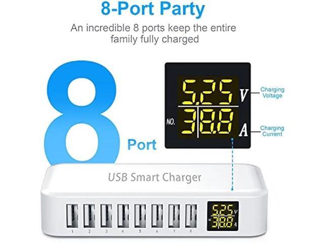 USB Charging Station, Ziwodiv 8-Port 60W/12A USB Charger Station, Multi Ports USB-A Charging Hub with LED Display, Compact Desktop Charger for...