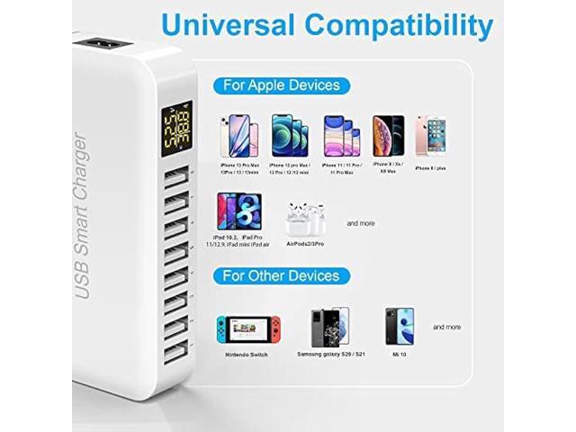 USB Charging Station, Ziwodiv 8-Port 60W/12A USB Charger Station, Multi Ports USB-A Charging Hub with LED Display, Compact Desktop Charger for...