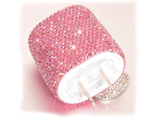 USB Wall Charger Bling 5V/2.4A 24W Dual Port Fast Charger Plug Cell Phone Block Adapter Pink for iPhone Android Samsung iPad Tablet etc.