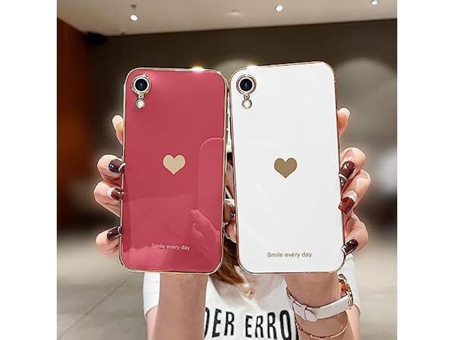 Teageo Compatible with iPhone Xr Case for Women Girl Cute Love-Heart Luxury Bling Plating Soft Back Cover Raised Full Camera Protection Bumper...