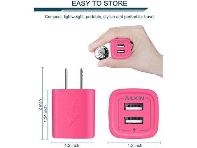 Wall Charger, AILKIN USB Plug Fast Charging Block, Power Adapter Cube 2 Port Charge Travel Brick Cell Quick Chargers Box for iPhone 15/14/13/12...